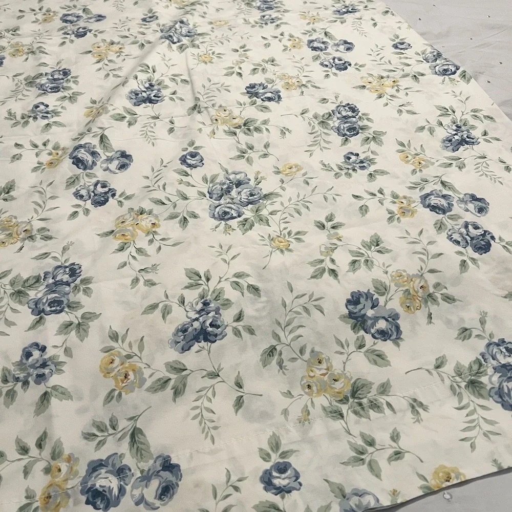 Vtg 80s Westpoint Stevens Twin FittedSheet Blue Cabbage Roses French Country
